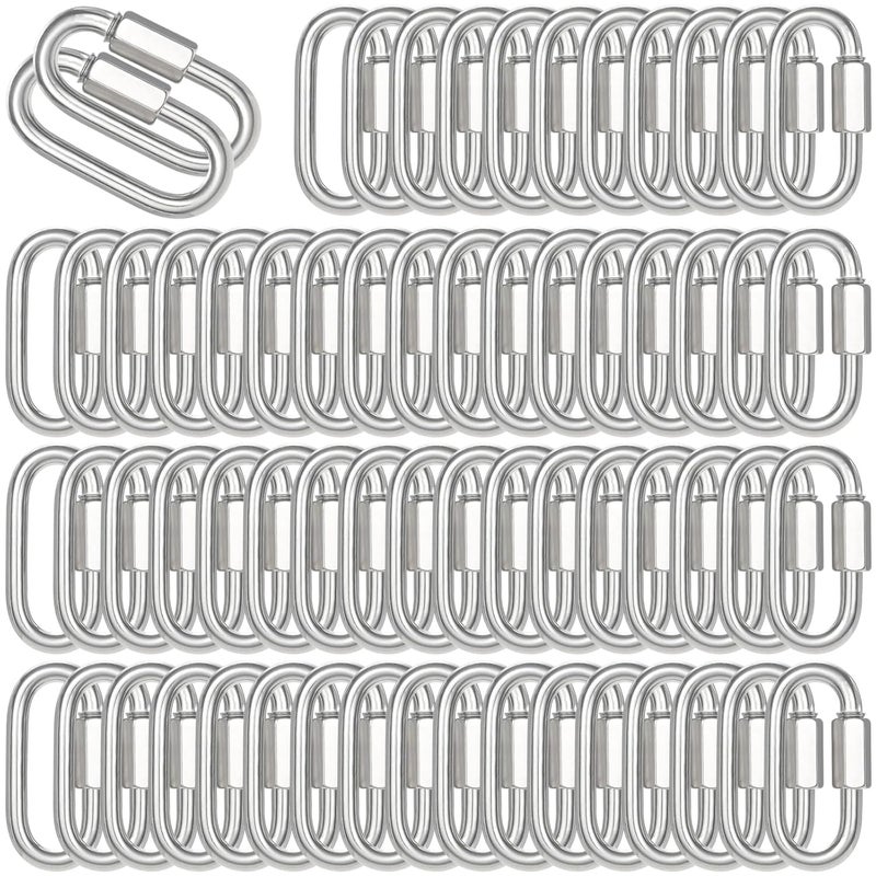 XHMAXE 200PCS 2 Inches Chain Quick Links, M5 Screw Galvanized Steel Heavy Duty Chain Links, 3/16" Locking Carabiners for Connecting Hammock, Key Chain, Pet Leash,Gym,Camping 650 Lbs Capacity - Image 1
